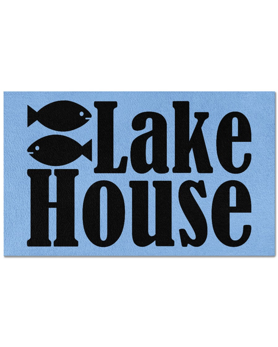 light blue lake house doormat