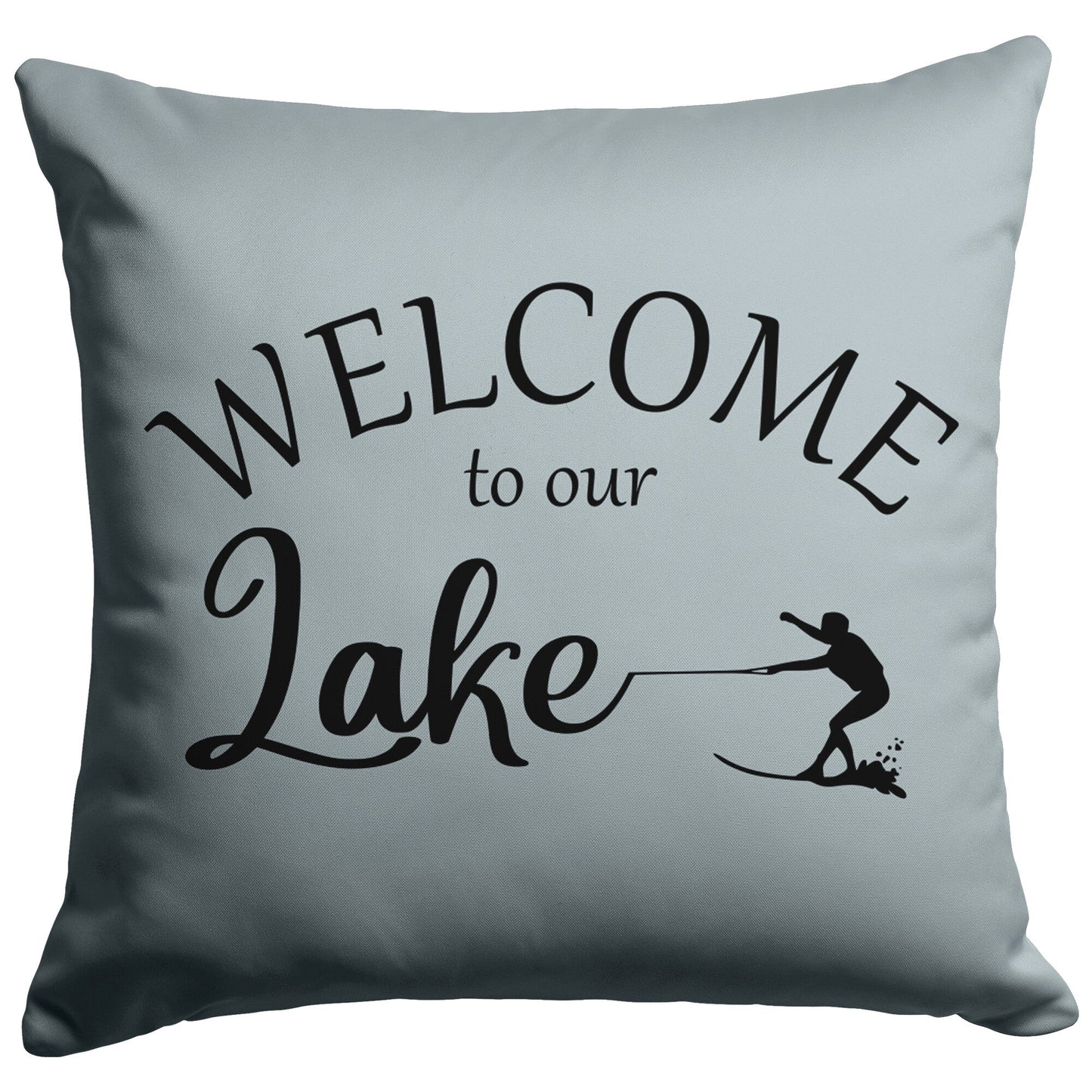 fog gray welcome to our lake custom pillow