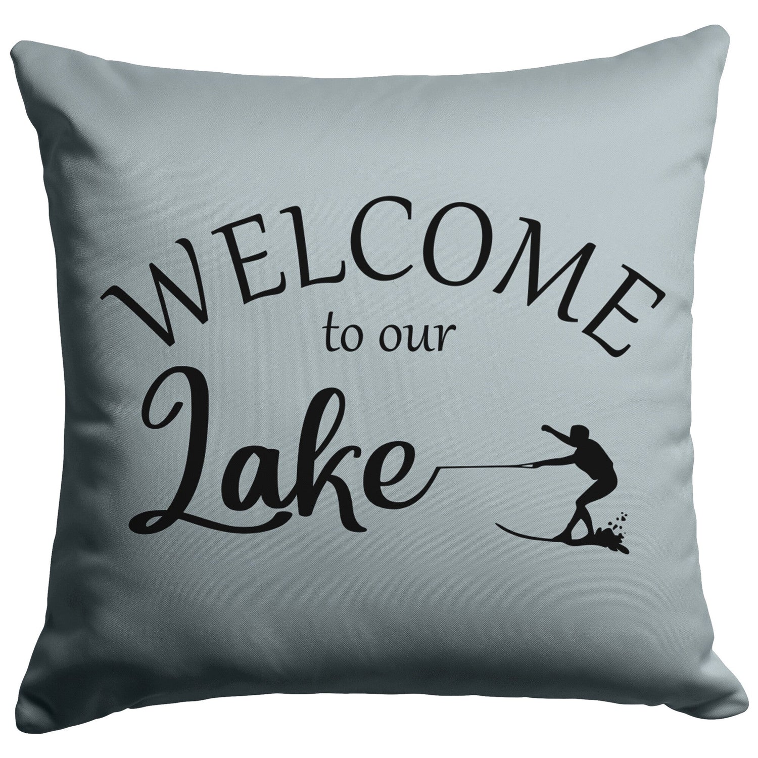 fog gray welcome to our lake custom pillow