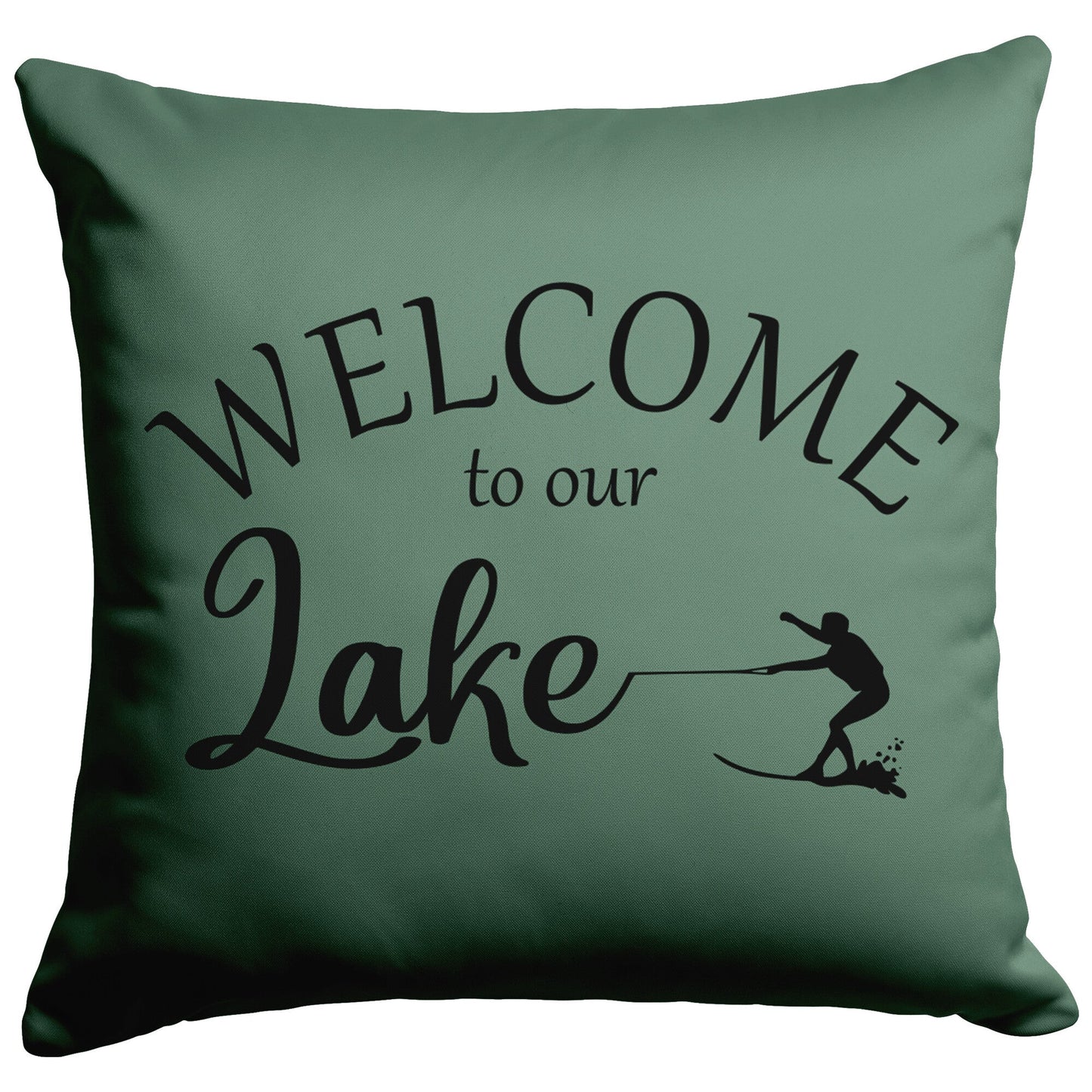 sage green welcome to our lake custom pillow