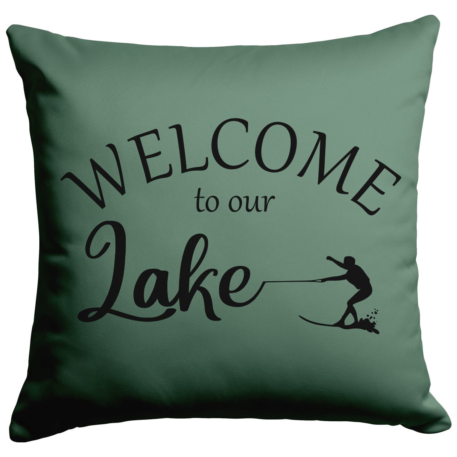 sage green welcome to our lake custom pillow