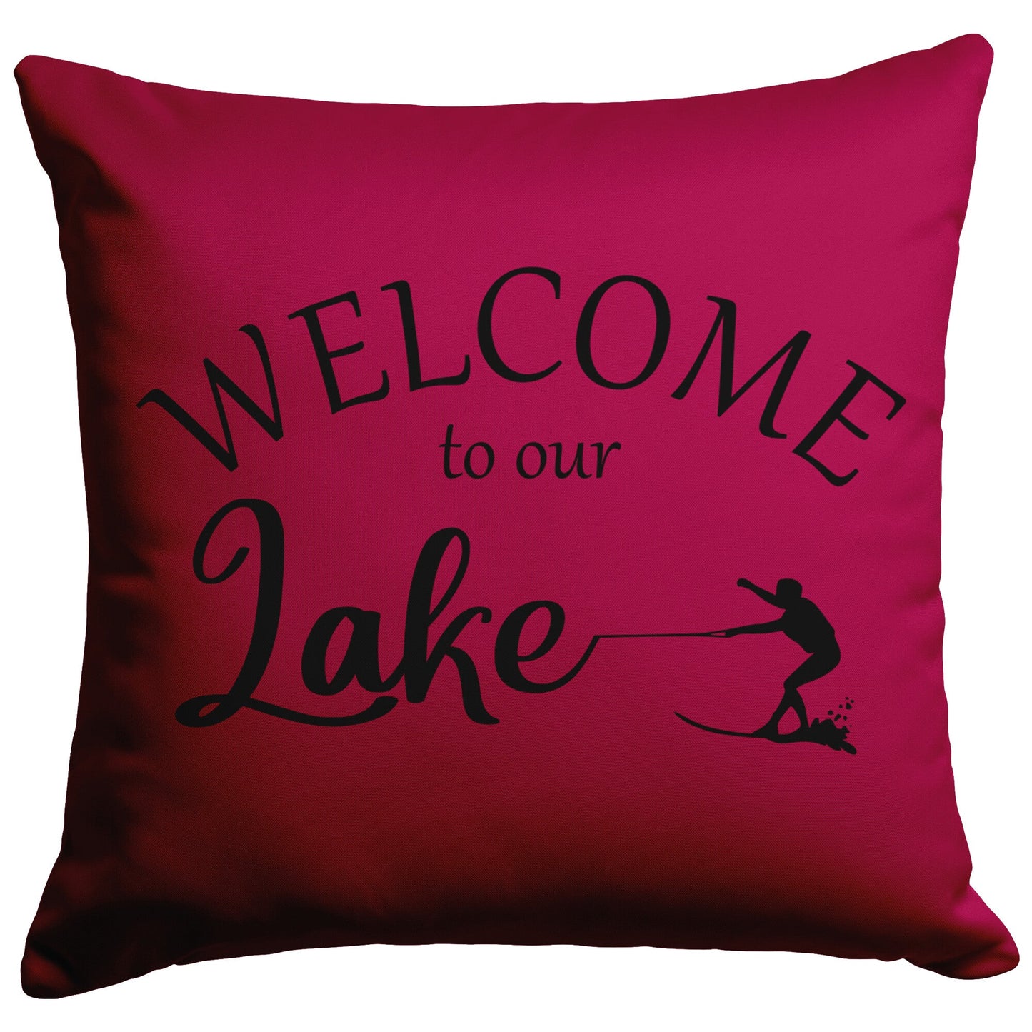 Cranberry Red welcome to our lake custom pillow