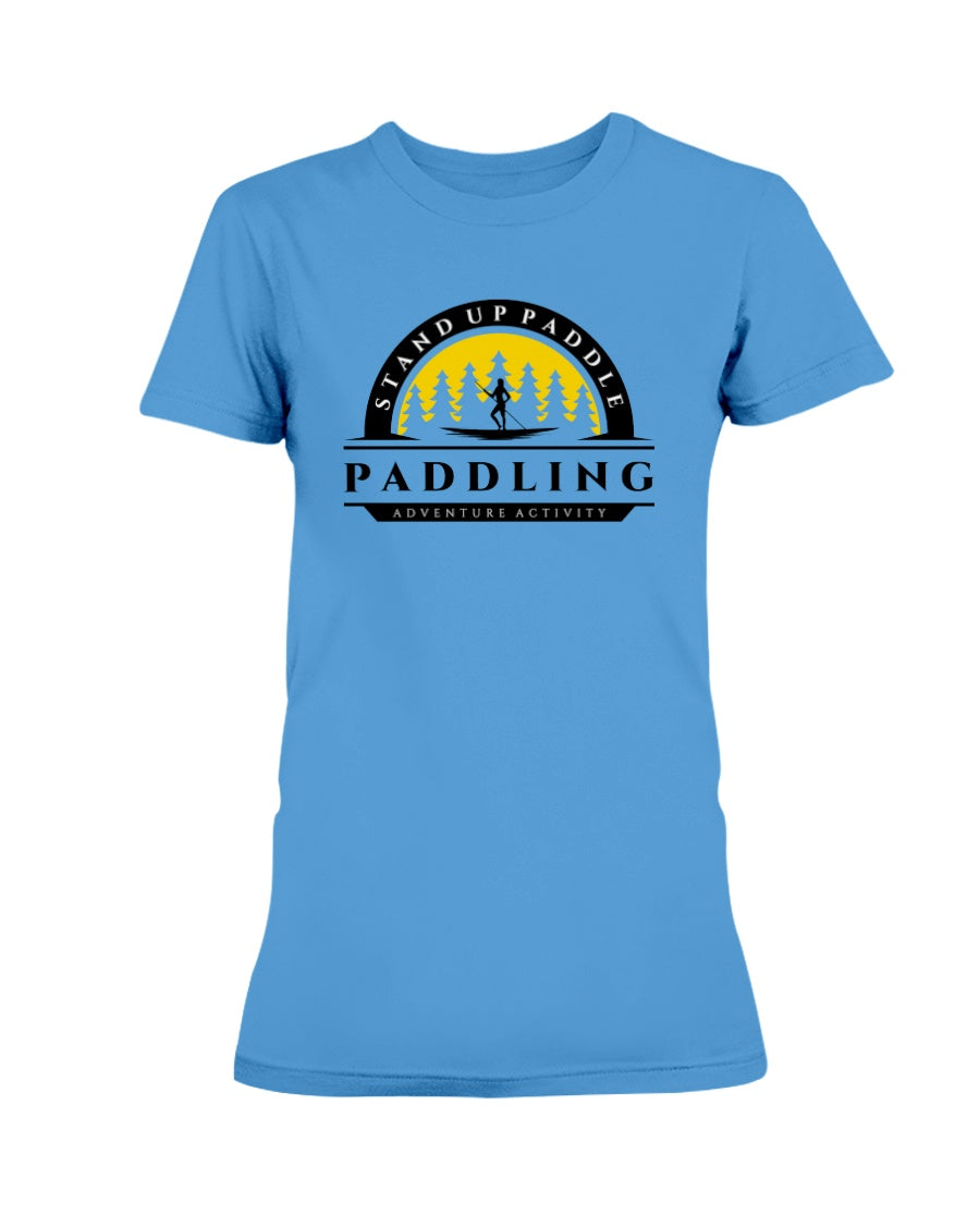 women's blue stand up paddle board t-shirt