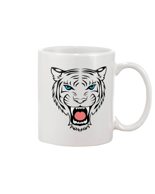 Get your game face on. Bold blue eyed white tiger mug