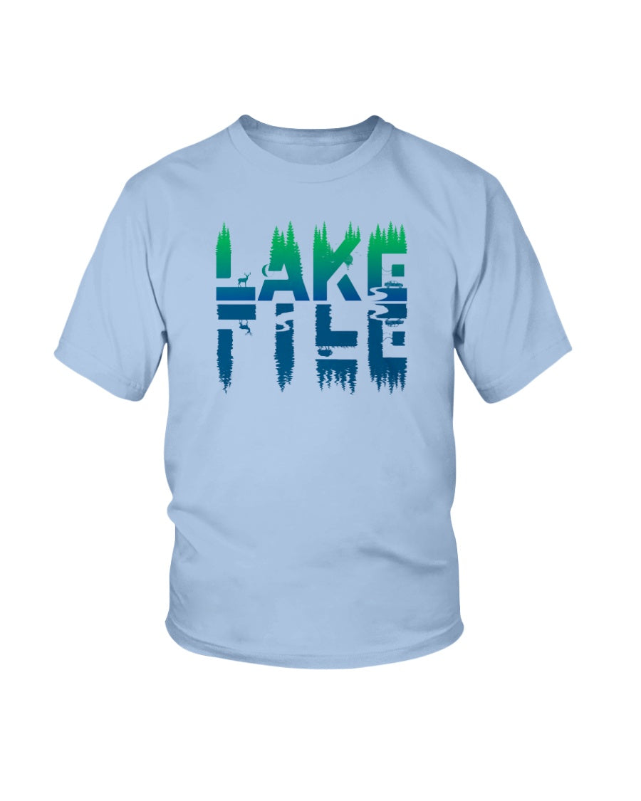 light blue lake life reflected youth t-shirt.