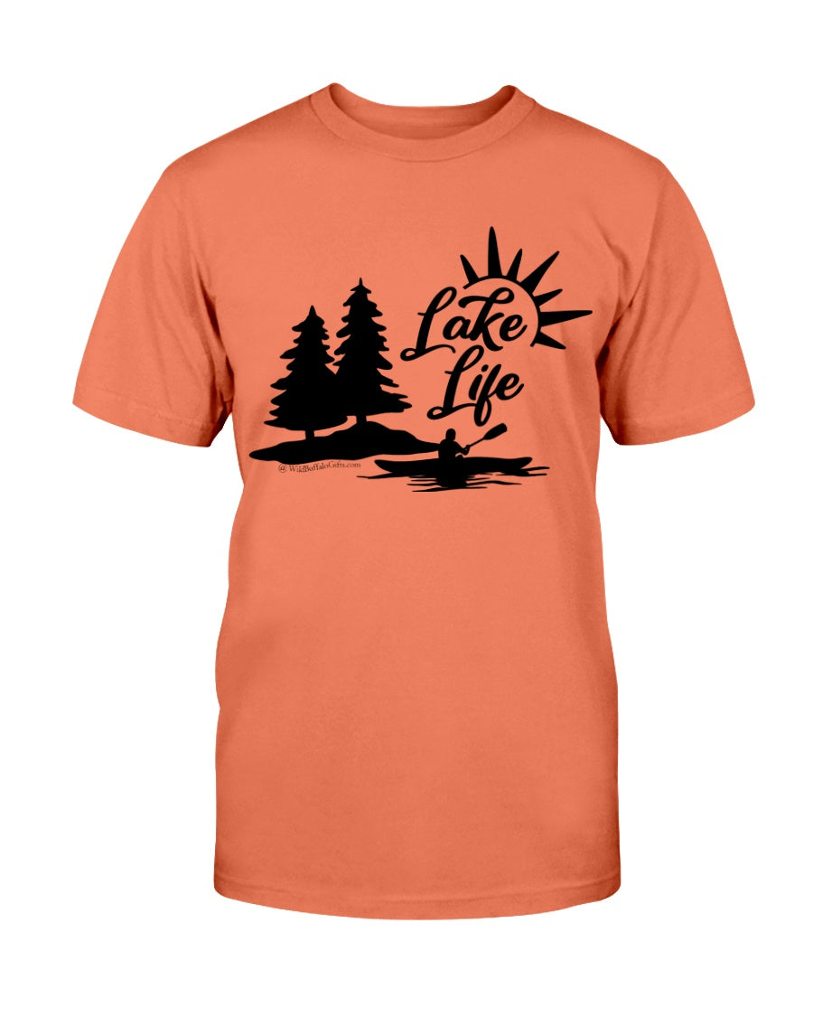bright orange scenic lake life graphic