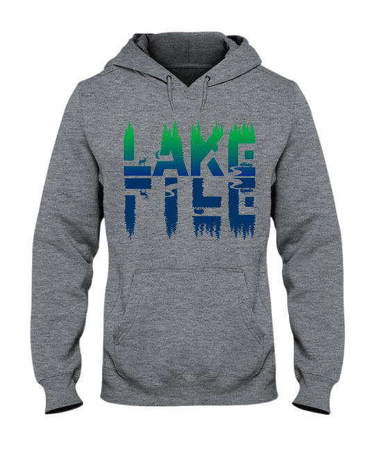 Heather gray LAKE LIFE reflected graphic hoodie