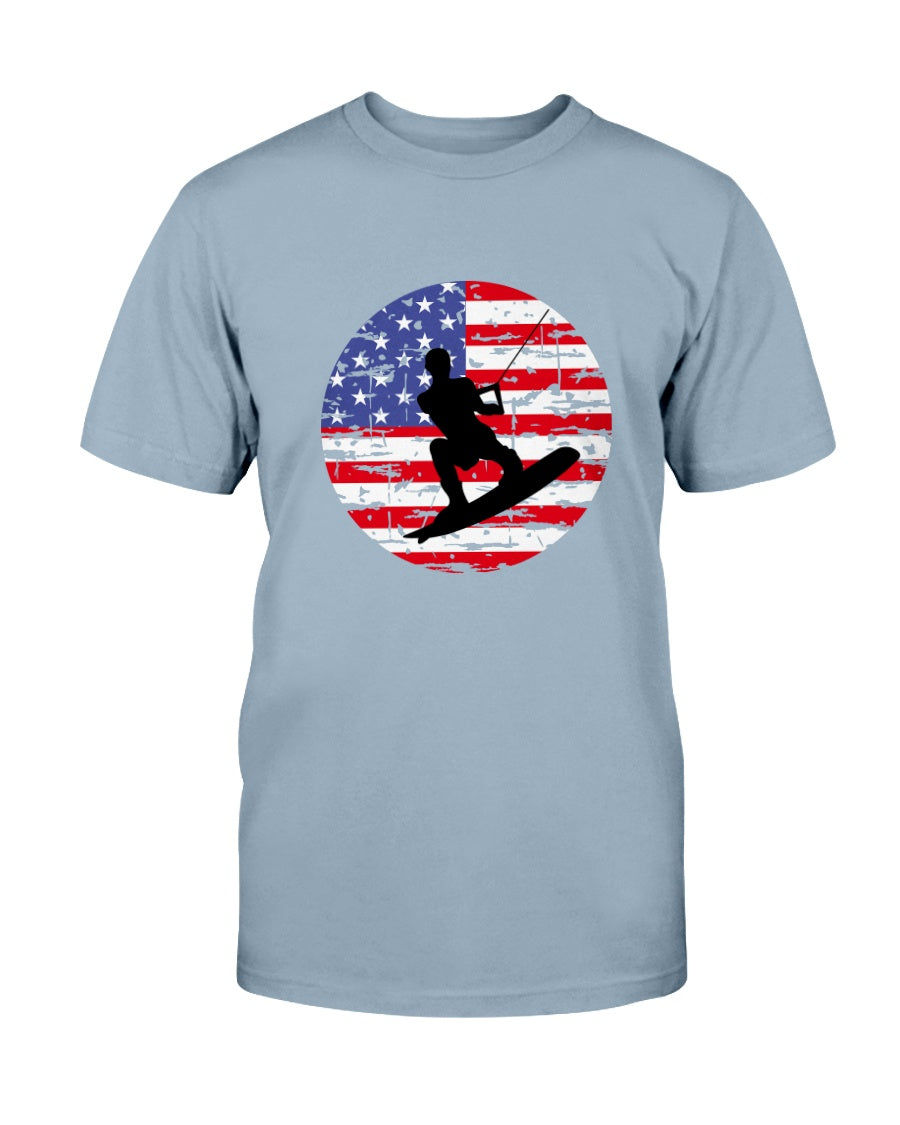 Wake Boarding in the USA graphic T-shirt blue