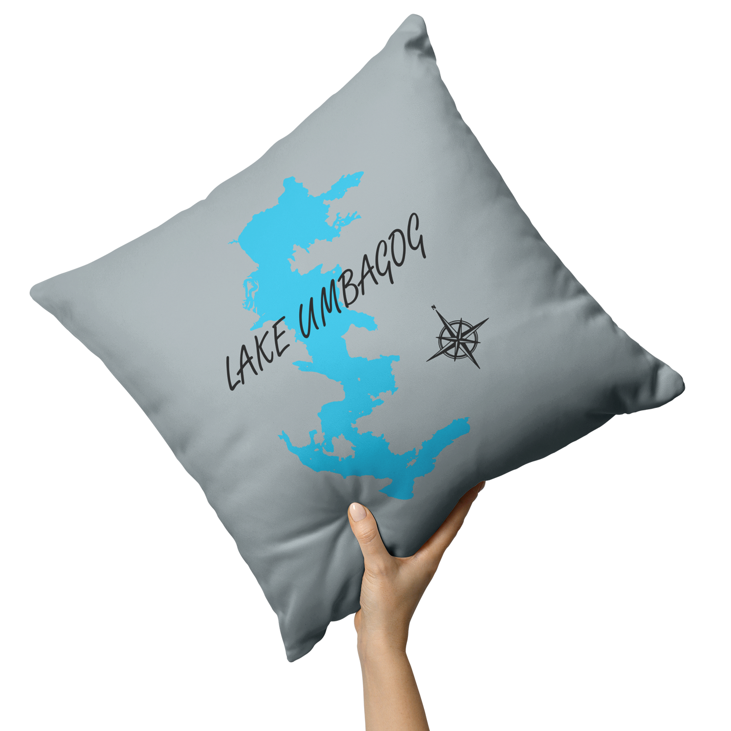 Gray custom lake pillow. Lake Umbagog