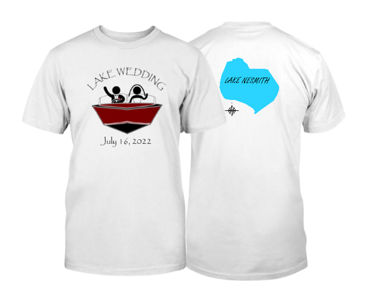 Custom Lake wedding Tshirt and graphic. add your wedding date and lake