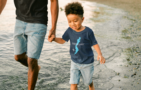 little boy with custom lake Tshirt. Shroon lake