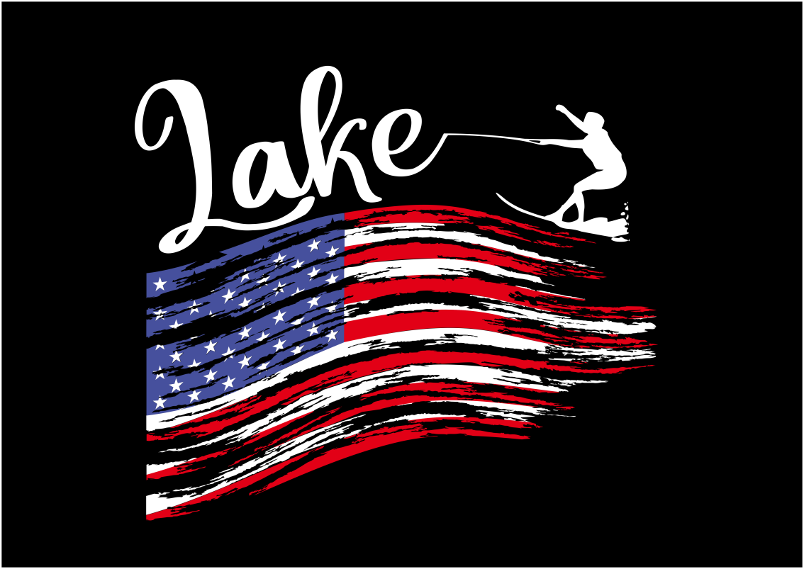 Lake water sports, American Flag graphic on black