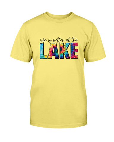 Life is better at the lake. Yellow Adult T-shirt with Tie dye