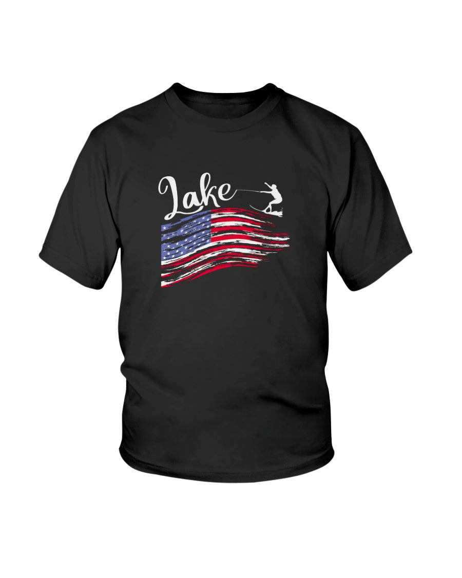 youth American flag water sport t-shirt in black