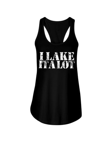 black distressed I lake it a lot graphic tank top