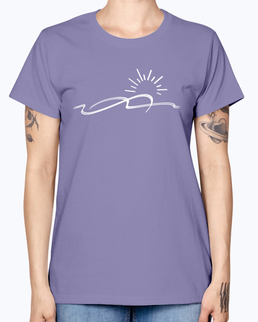 spring water and sunset women's casual graphic t-shirt