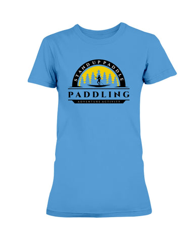 women's blue stand up paddle board t-shirt
