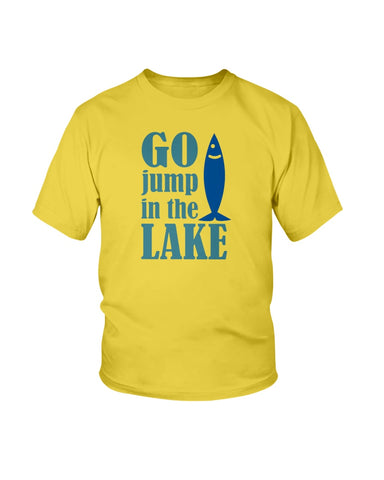 yellow go jump in a lake t-shirt