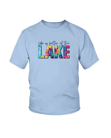 Blue tie dye life is better at the lake. youth t-shirt