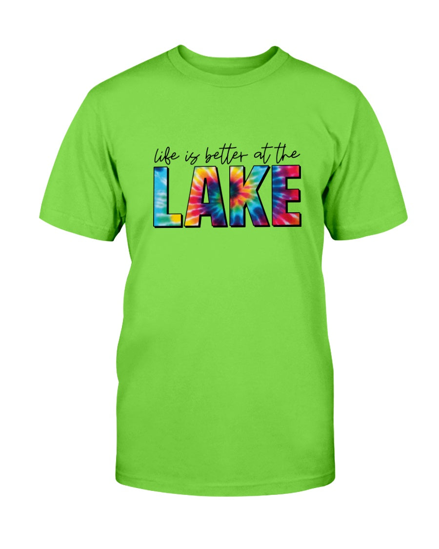 bright green adult. Life is better at the lake T-shirt.