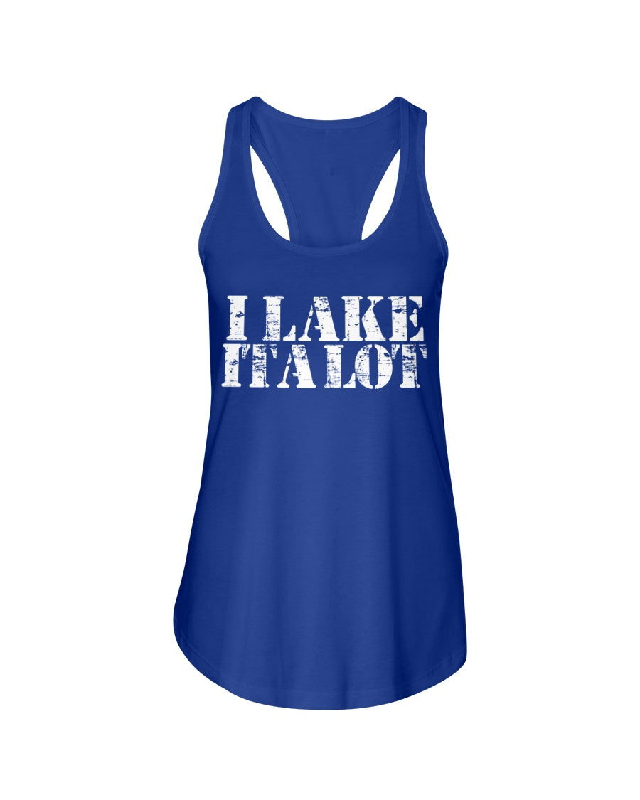 royal blue distressed I lake it a lot graphic tank top