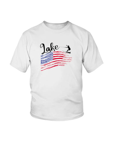 Youth American flag water sport T-shirt in white